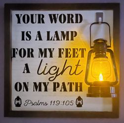 Wood Engraved Bible Verse With Lantern