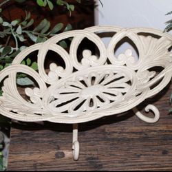 HEAVY Ornate Vintage Shabby Chic Cream Cast Iron Footed Dish