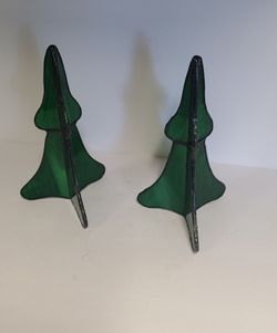 2 Beautiful Stained Glass Green 3D Tree Figurines