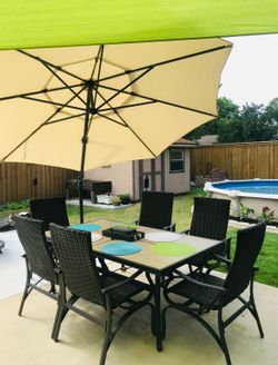 Outdoor patio dining table (w/ fire pit) for 6; STURDY!