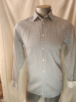 TED BAKER GEOMETRIC CHAIN LINK MAN BUTTON DOWN CASUAL DRESS SHIRT BLACK WHITE 4
