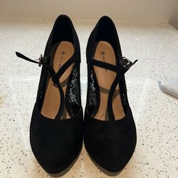 Call It Spring - Black Suede And Lace Heels Size 7