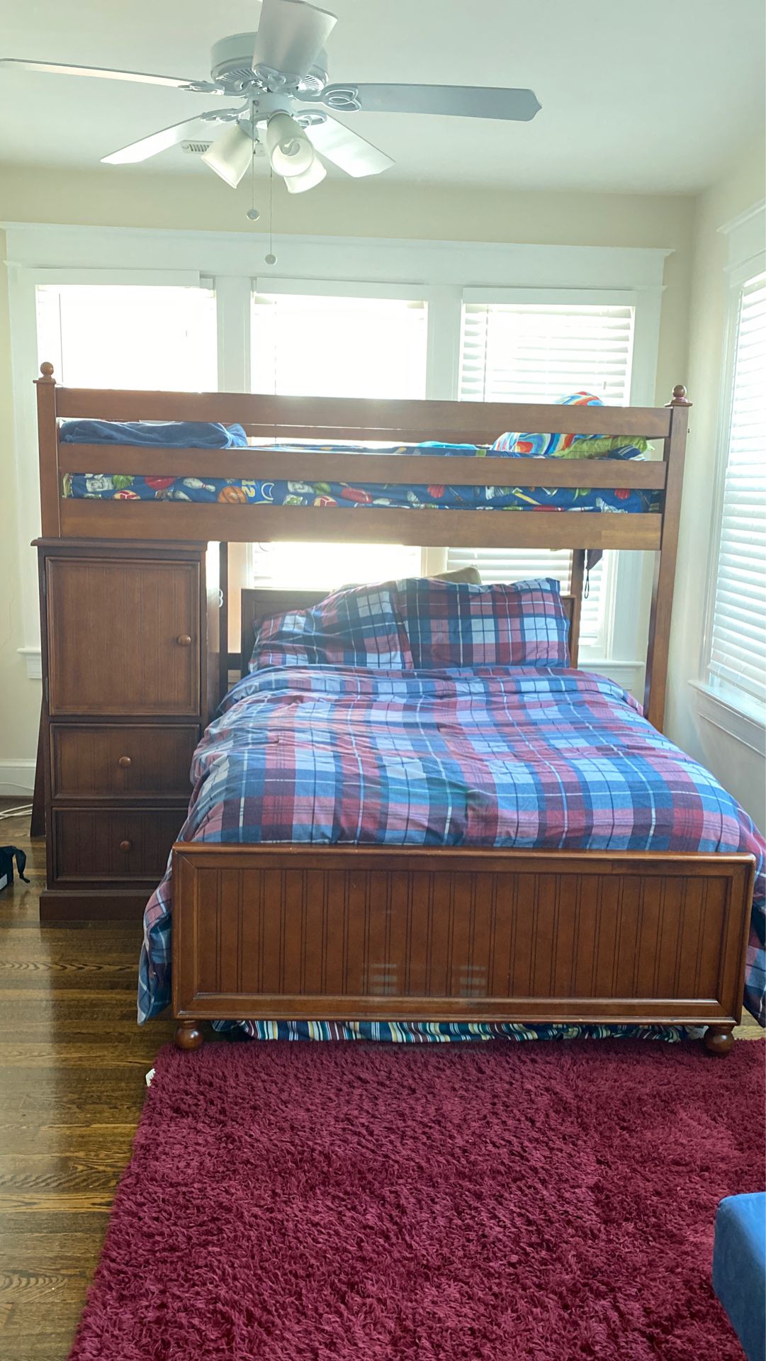 Bunk bed with full on bottom and twin up top.