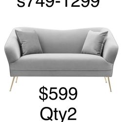 Couch or sofa, Iconic Home Ember Loveseat Grey Velvet(BRAND NEW IN A BOX) free delivery and assembly