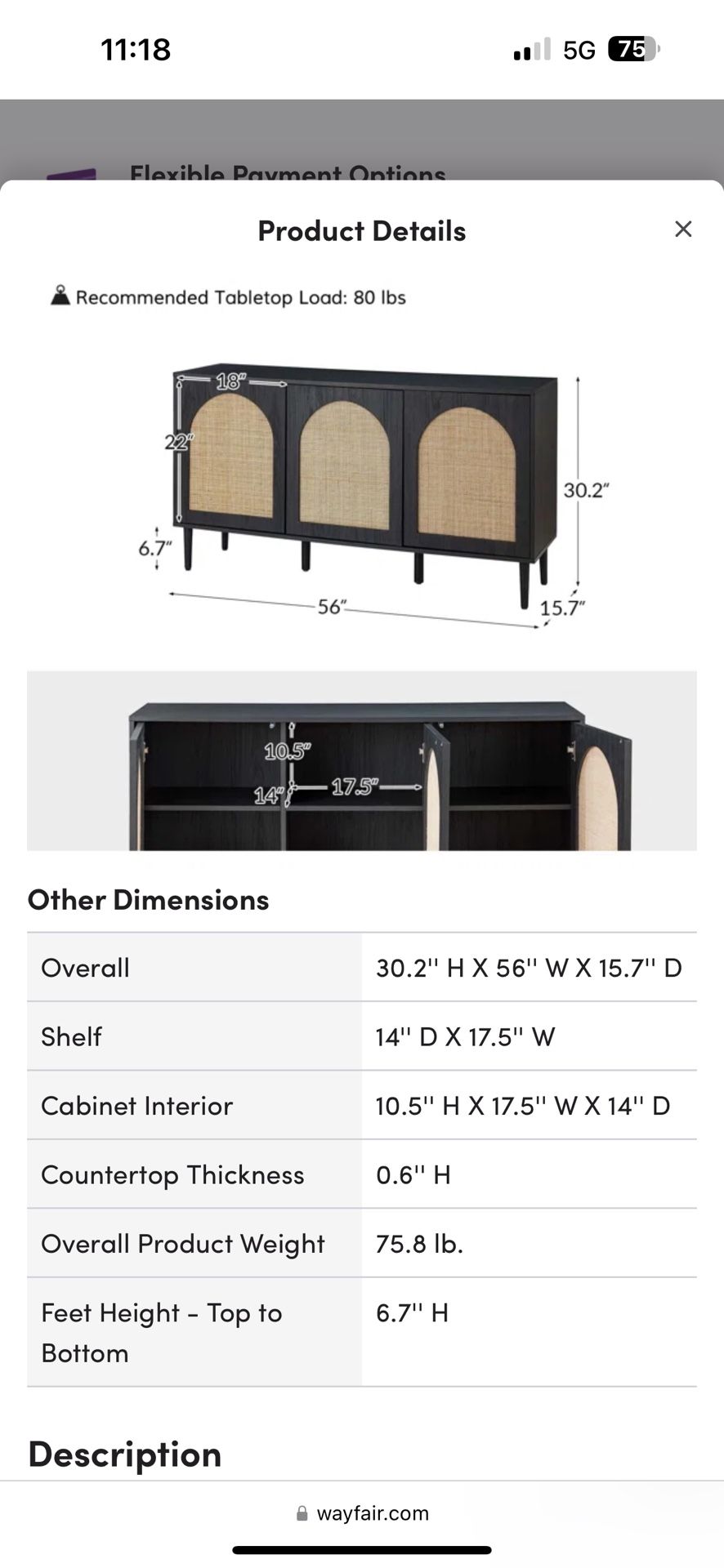 Wide Rattan Door Sideboard With Adjustable Shelves Home & Garden