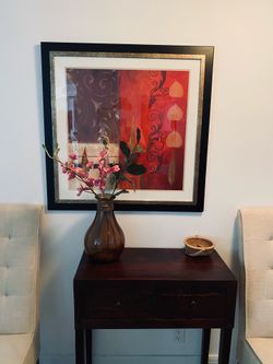 Antique Stylish Piece of Art. Beautiful colors. Frankly I am selling it for price of its nice wood frame. Great bargain. 32” x 32”. Like new condition