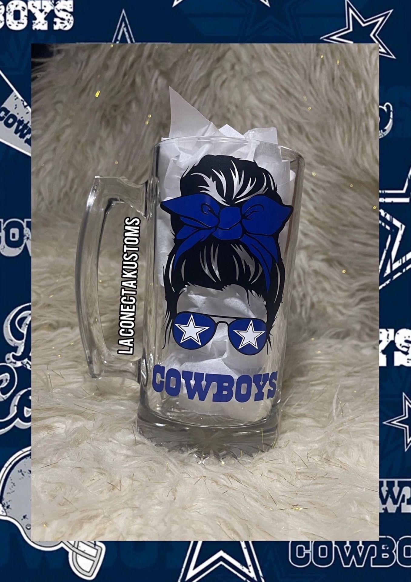 Brand New Custom Dallas Cowboys Messy Bun Beer Mug
