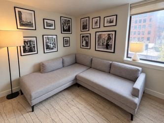 Same Day Delivery😌 West Elm Andes Light Gray Linen 2 Piece Sectional