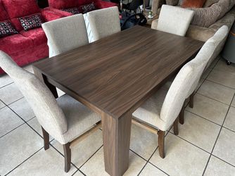 Dining Table Set with 6 Upholstered Chairs