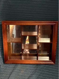 Wall Hanging Wood Curio Cabinet With Glass Door Mirrored Back