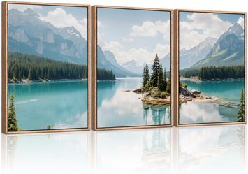 3-Piece Mountain Lake Landscape Framed Wall Art 16”x24”