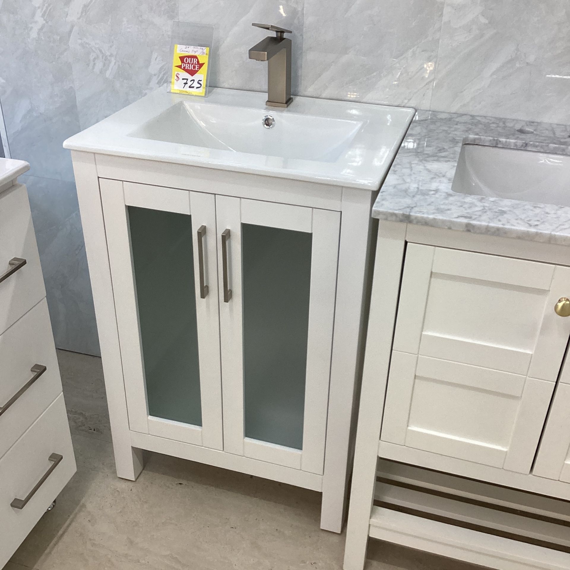 24” White Bathroom Vanity With Solid Ceramic Top