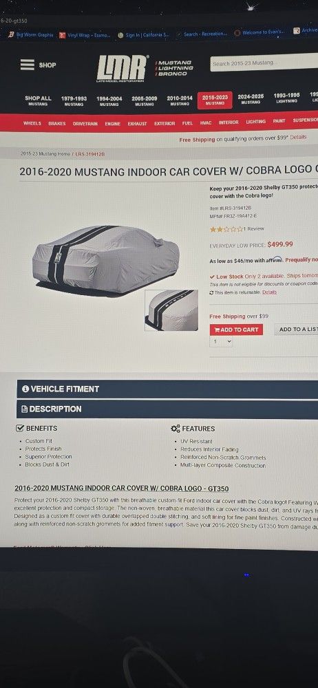 2016-2020 GT350 Shelby/Cobra Indoor Car Cover 