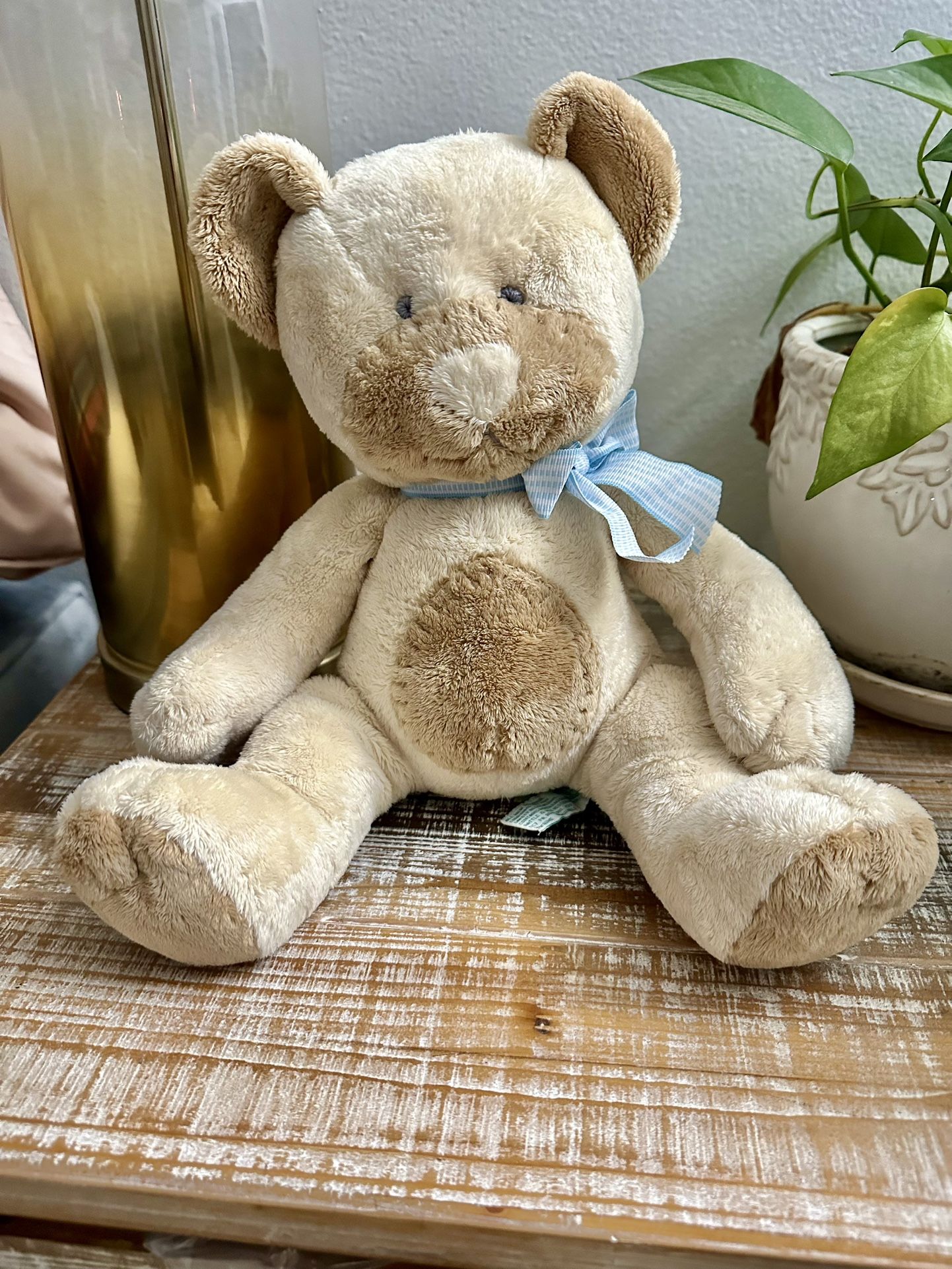 Russ Baby Taffey Blue Bow Teddy Bear Rattle Cream Soft Plush Stuffed Animal