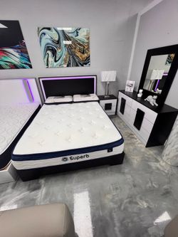 Brand New Queen Bedroom Set with Mattress / Juego de Cuarto Queen con Colchon Nuevo a Estrenar … Fast 🚚