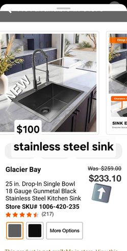 New Glacier Bay 25" drop in stainless steel kitchen sink $233+tax retail