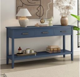59” Blue 3-Drawer Modern Console Table w/ Bottom Storage [NEW IN BOX] **Retails for $330 <<Some Assembly Req>>