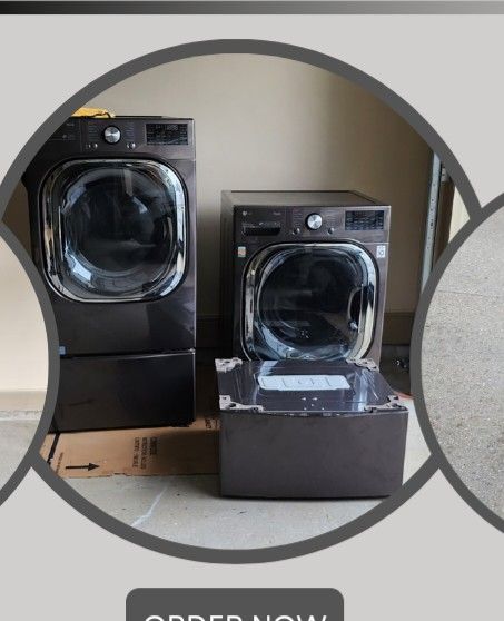 LG front washer, LG front Dryer, Pedestal and Lower Pedestal washing Sidekick.