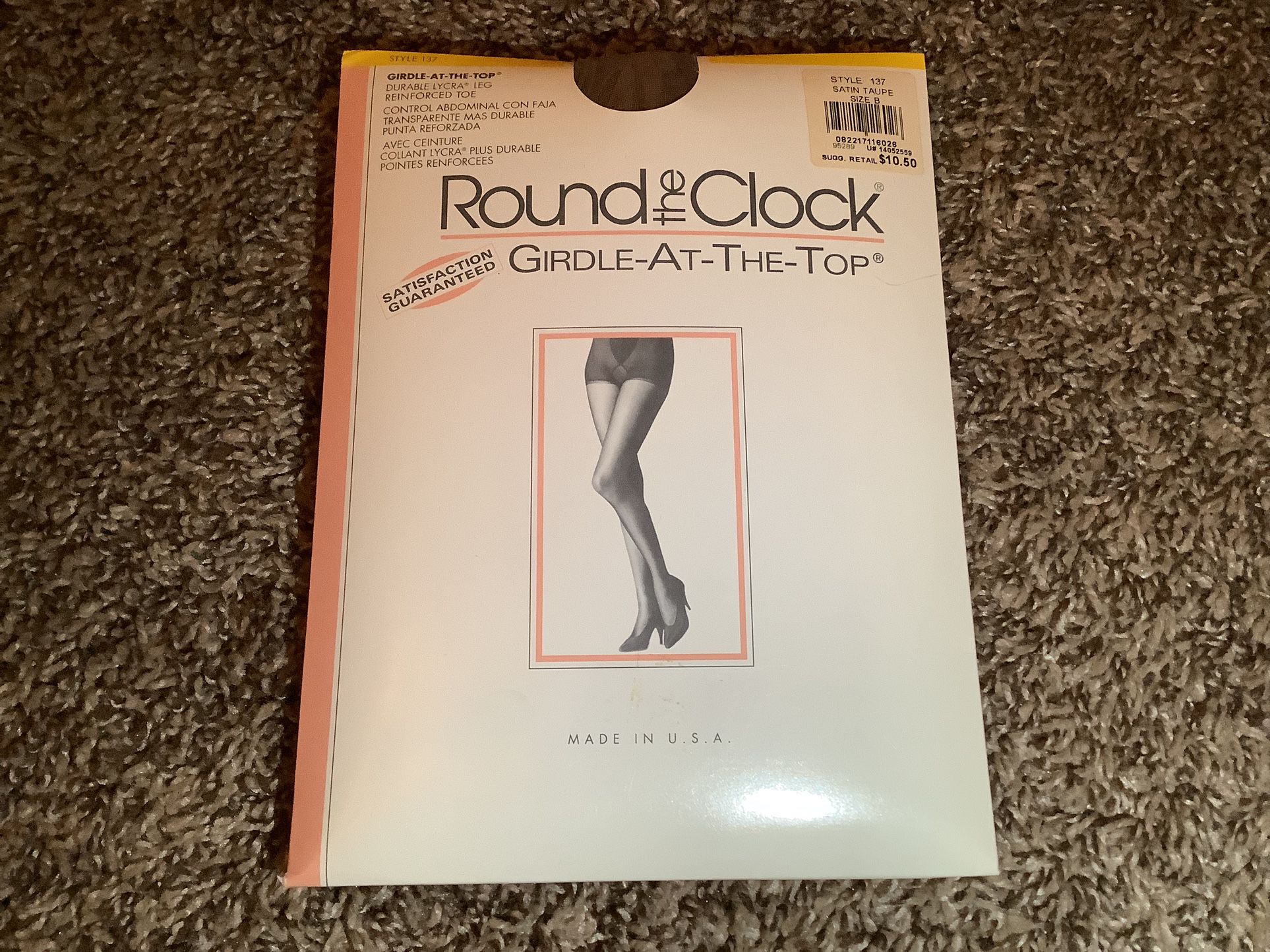 Round the Clock girdle top pantyhose, color satin taupe, size: B