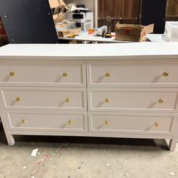 White Dresser for Bedroom, 55 Inch 6 Drawer Dresser with Wide Drawer and Gold Handles, white $160 