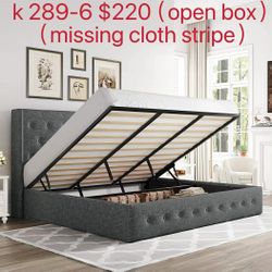 King Size Lift Up Storage Bed, Button Tufted Headboard with Wingback(289-6)(open box)(missing cloth stripe)