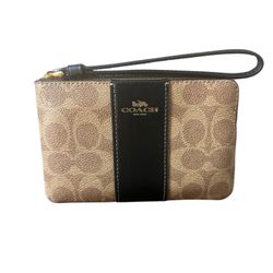 Coach New Tan/Black Wristlet 