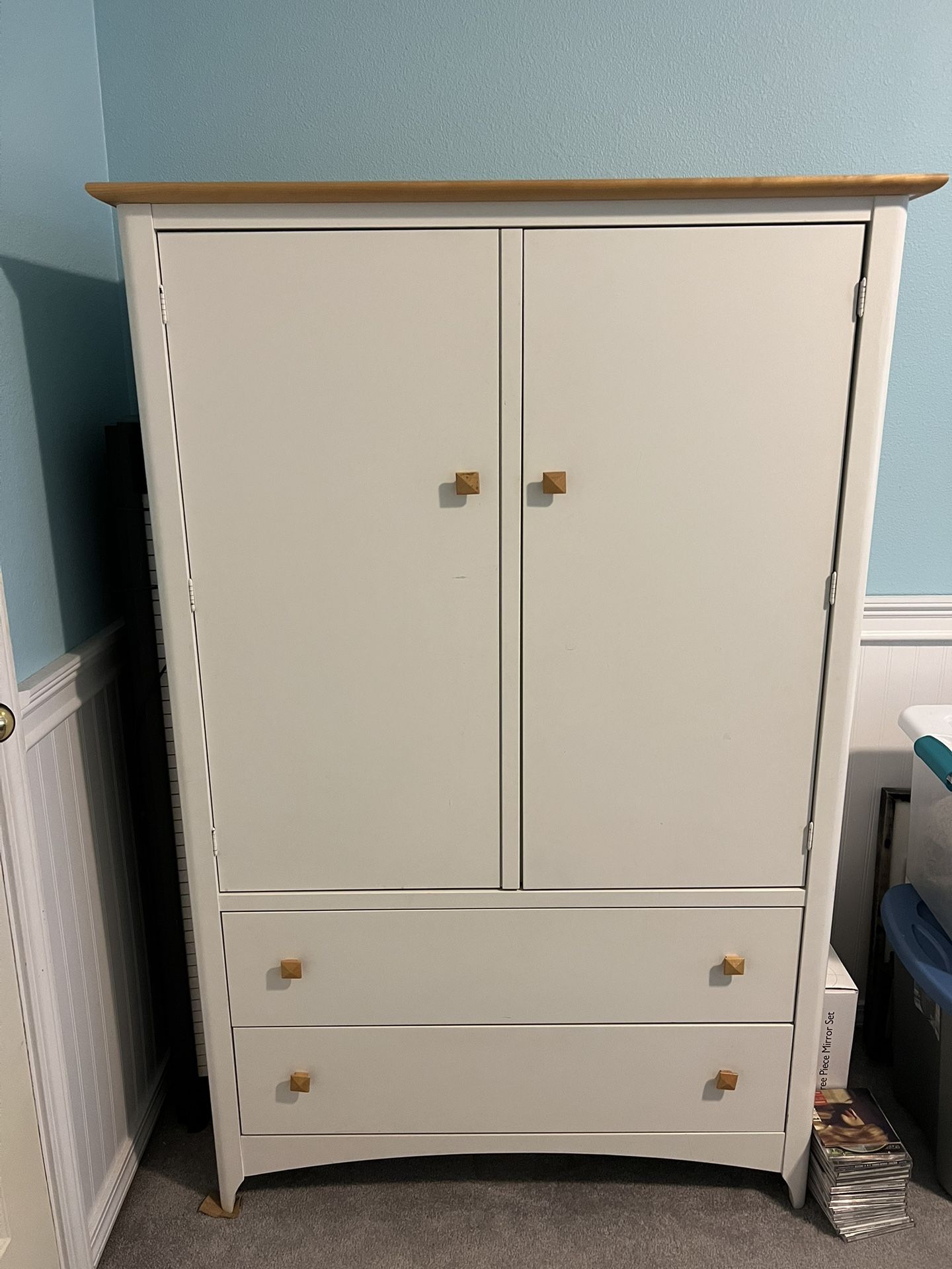 5’ High quality White & Oak Top Armoire Wardrobe