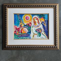 Framed canvas Zamy Steynovitz Title: Wedding Vows by the River Medium: Embellished Serigraph, Signed