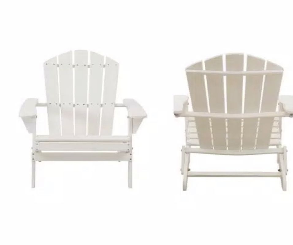 Hampton Bay Classic White Folding Wooden Adirondack Chair (2-Pack)