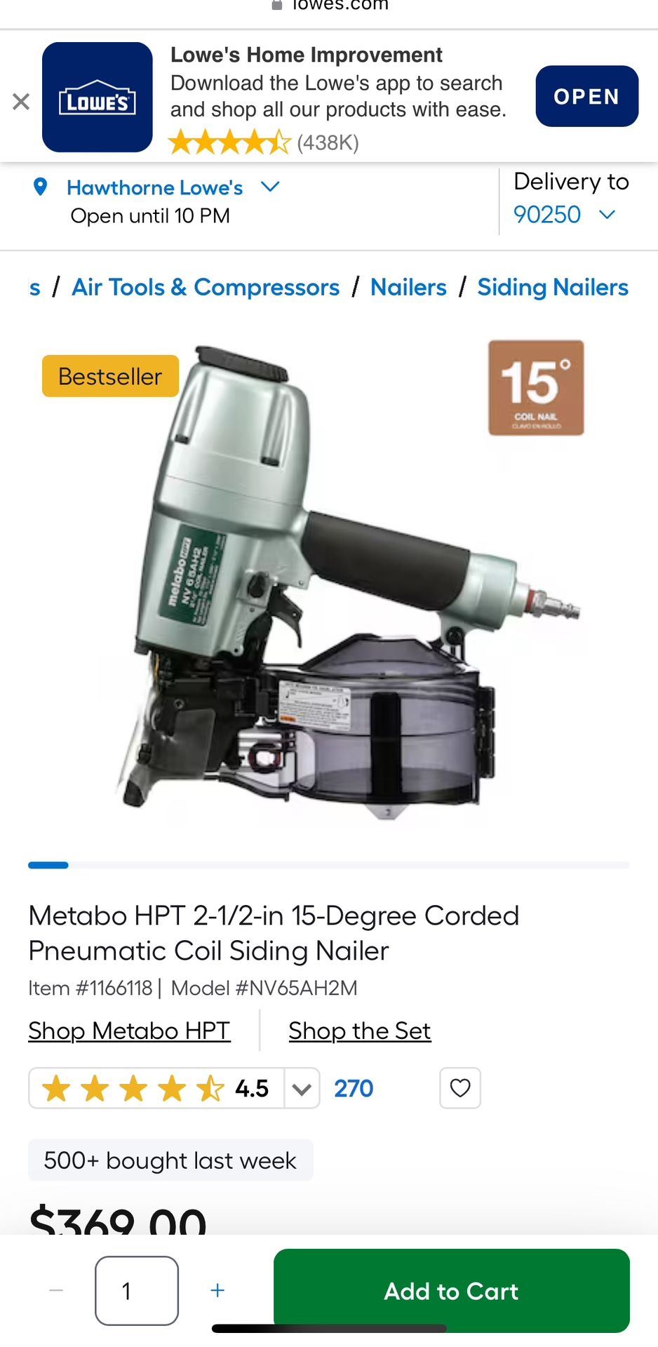 Metabo 15 Degree HPT Coil Side Fencing Gun Nailer