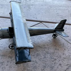 Metal Biplane Airplane Sculpture – Industrial Aviation Decor