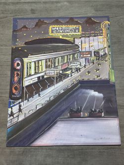 Oil on Board Attributed To Charles S. Bell Cityscape At Dusk Diner Vintage Art