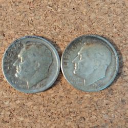 Pair 1955-P & D Roosevelt Dimes 90% Silver (2)