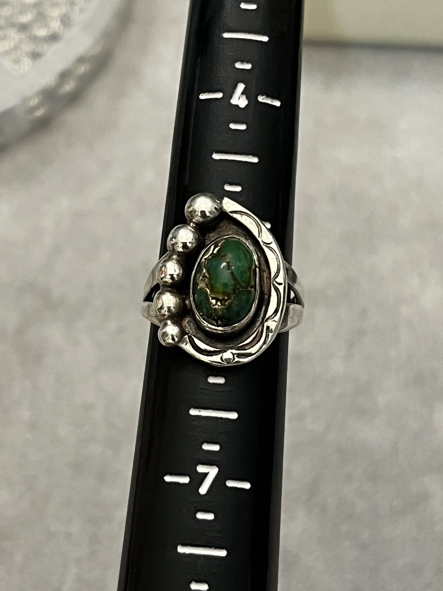 Vintage Navajo Old Pawn 925 Green Turquoise Ring