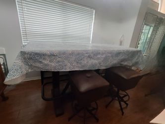 Bar height table with bench and 2 stools