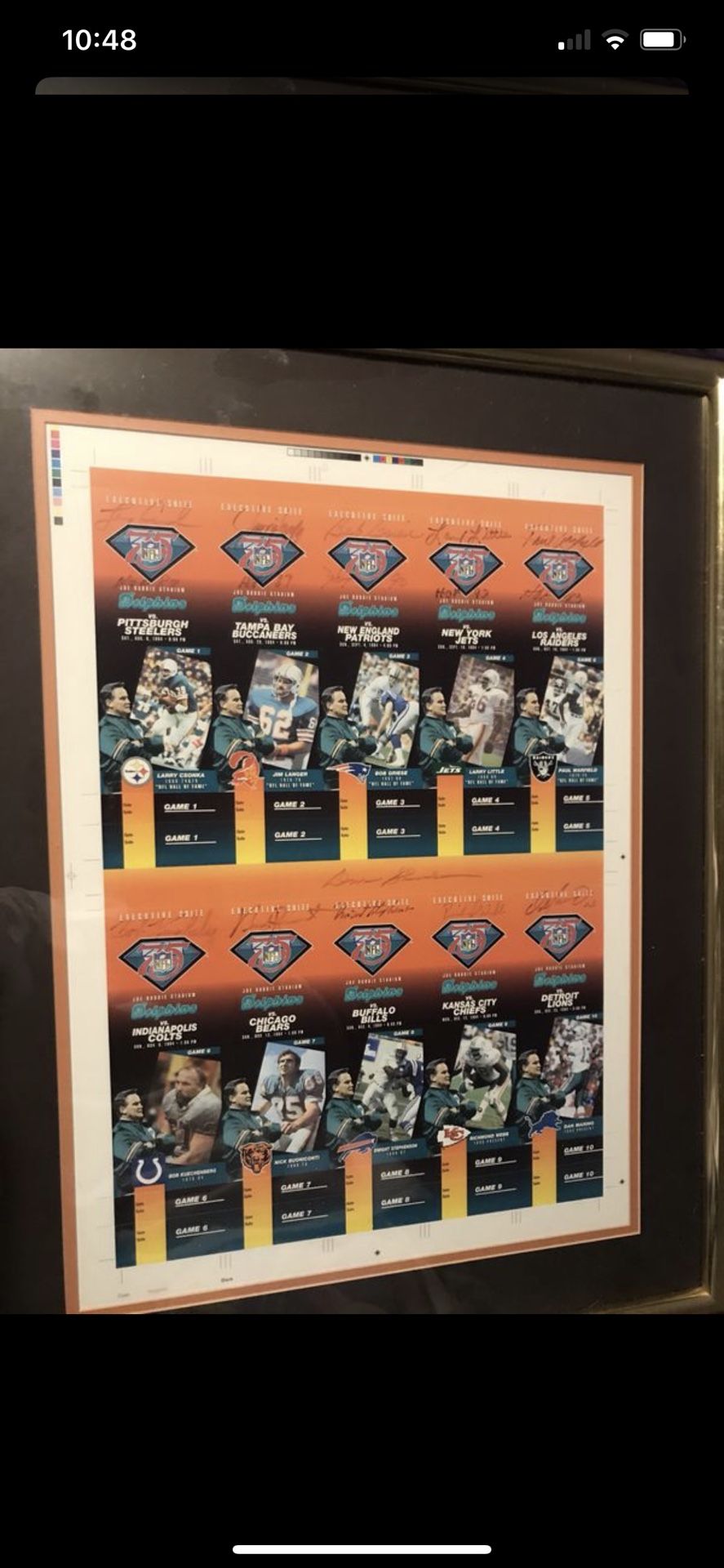 Dolphins 1972 season tickets signed by team and Don Shula