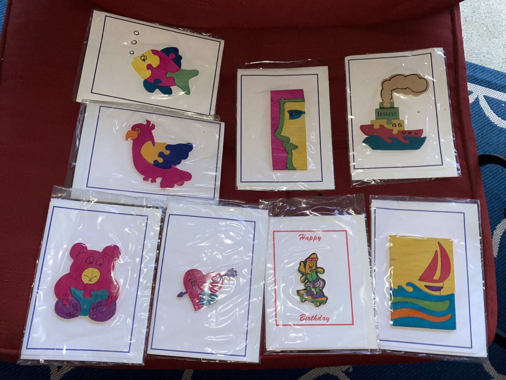 Set Of 8 Handmade Greek Wooden Puzzle Cards Imported From Greece