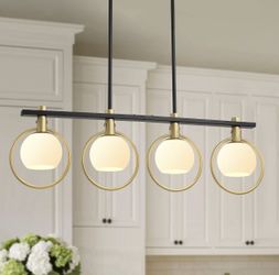 Gold Black Chandelier Modern Dining Room Light Fixture 4-Light Kitchen Island Lighting Hanging 