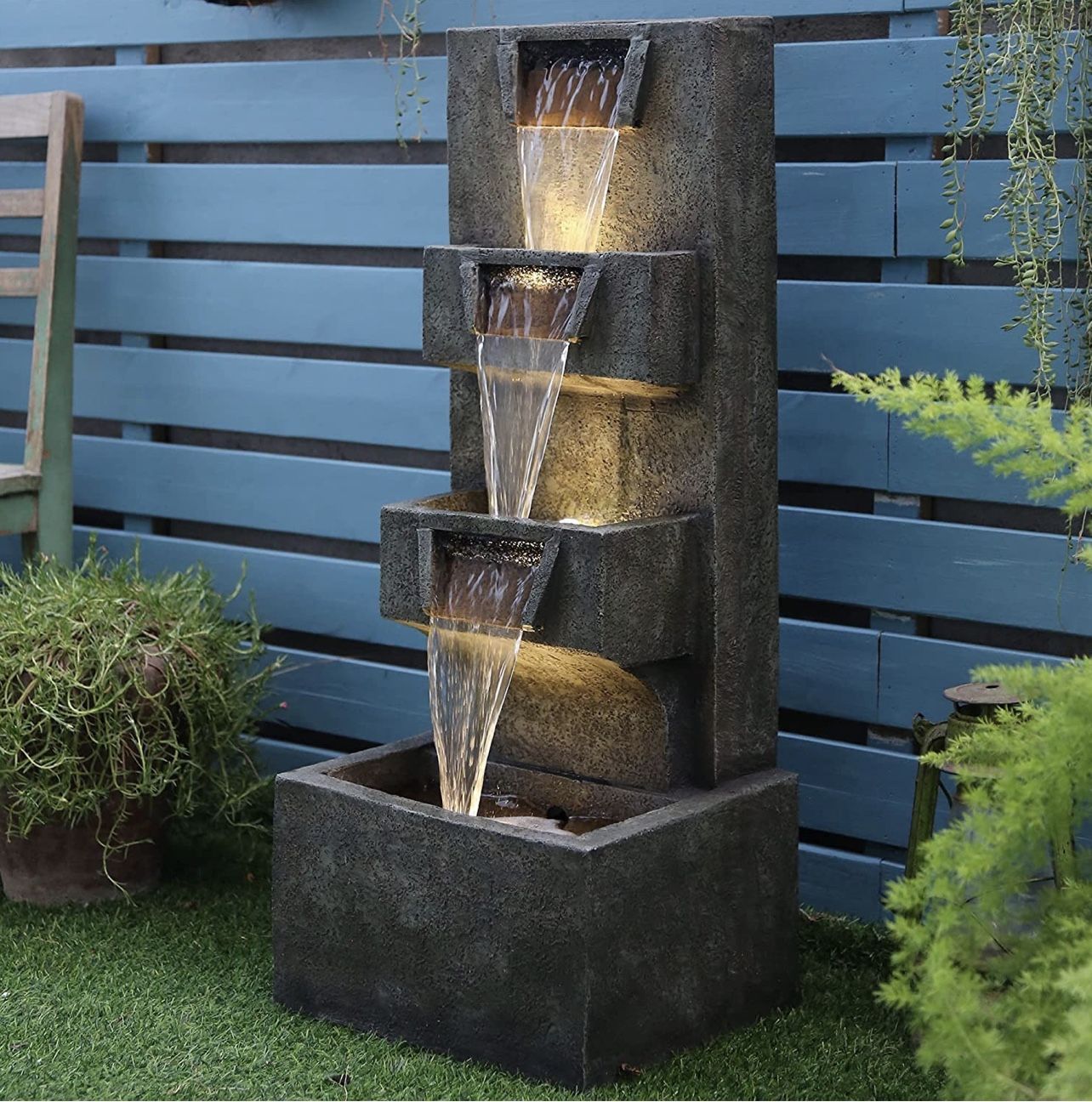 Outdoor Garden Water Fountains with LED Lights Indoor Modern Floor-Standing Fountain for Garden