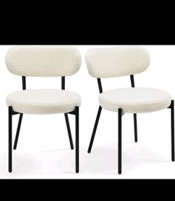 Set of 2 Boucle Dining Chairs with Black Metal Legs