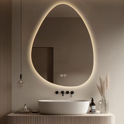 Yoding LED Bathroom Mirror With Lights 25x33, Stepless Dimmable Irregular Backlit Mirror With 3 Colors, Anti-Fog, Memory, Al-Alloy Lampshade, Frameles