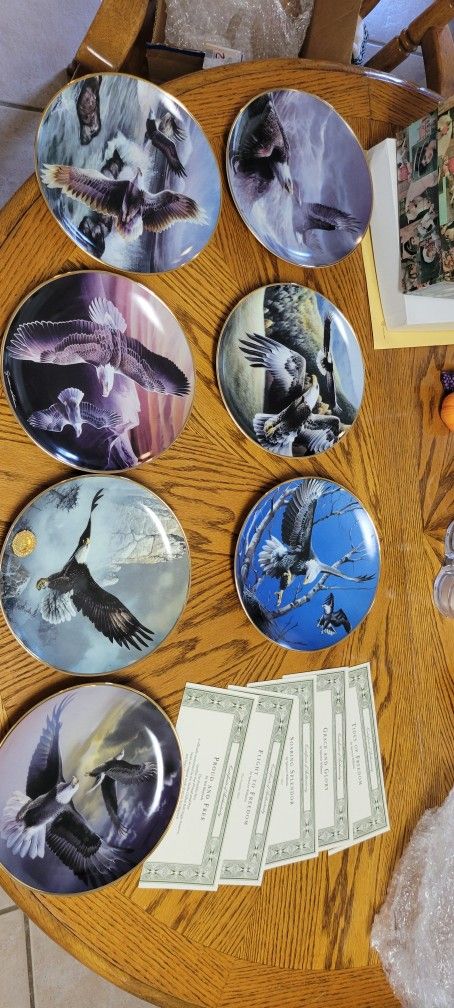 Collectors Set Of Franklin Mint Eagle Freedom Display Plates/certificates