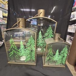 Evergreen Glass Candle Lanterns