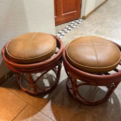 Stools- Leather And Bamboo