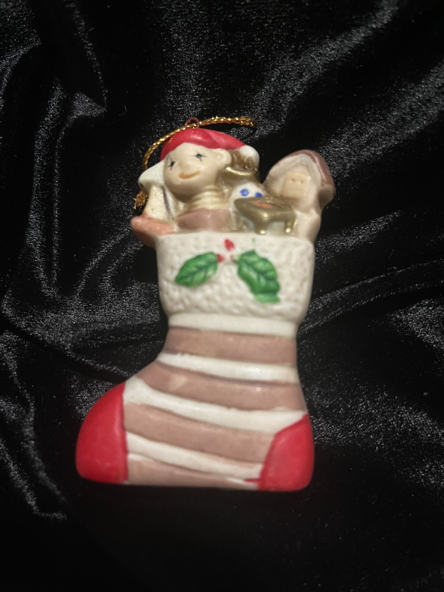 Vintage Porcelain Stocking Full Of Toys Ornament