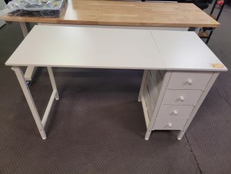 Lufeiya White Desk with Drawers & Storage Shelves, 47 Inch Study Work Writing Desk for Home Office Bedroom, Simple Modern Cute PC Computer Desks Table