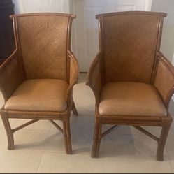 Faux Bamboo Cane Arm Chairs (2)