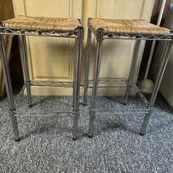 2 Wicker / Metal Bar Stools 2 Feet High Good Condition 