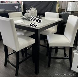 White 5 Piece Counter Height Dining Table Set 40" x 40" x 36"H