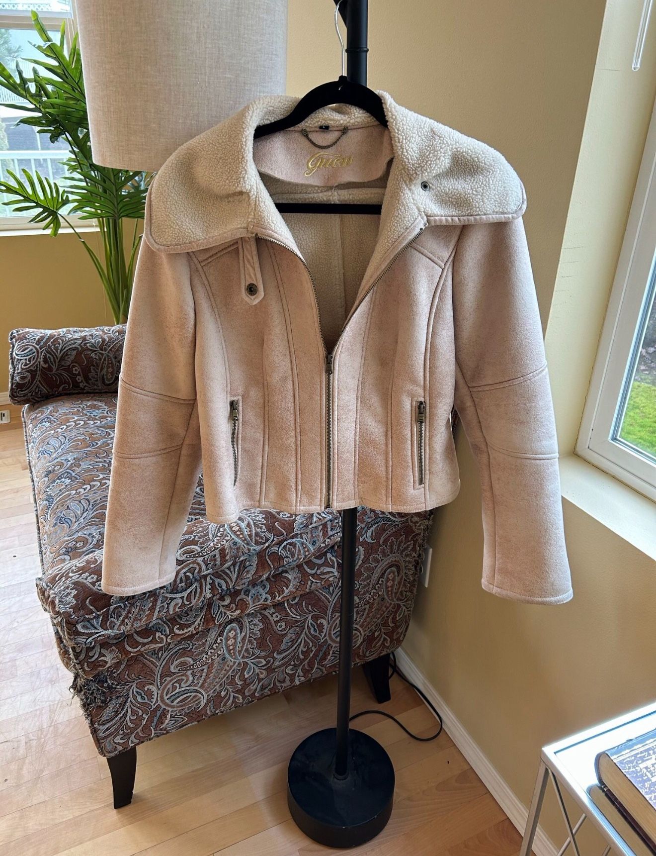 Short Waist, Suede, Fleece Lined Guess Jacket $15
